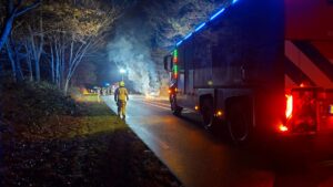 Vlammen grijpen snel om zich heen, auto volledig uitgebrand